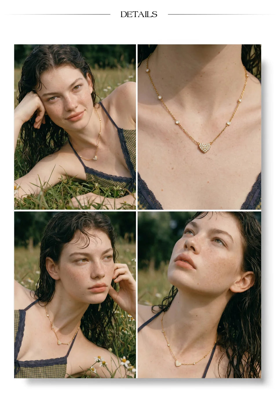 Cubic zirconia heart geometric necklace in gold-plated stainless steel with cubic zirconia.