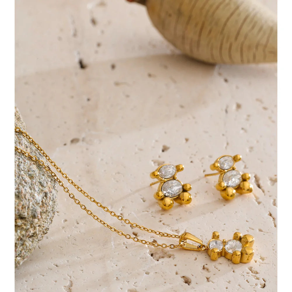 Cubic Zirconia Geometric Earrings — Gold-Plated Stainless Steel with Cubic Zirconia · PS1449
