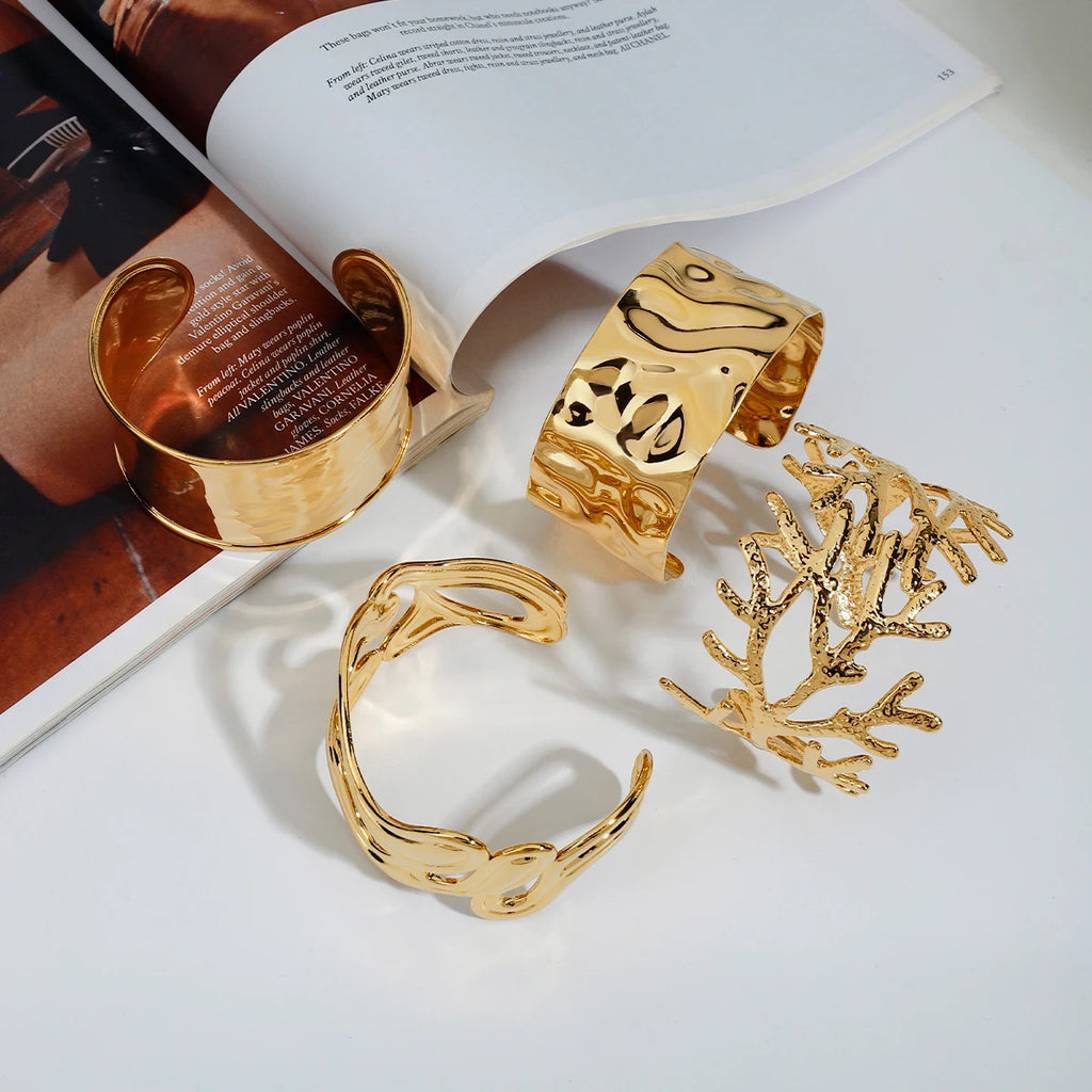 Ocean Shell Wide Cuff Bracelet — Stainless Steel · PS024