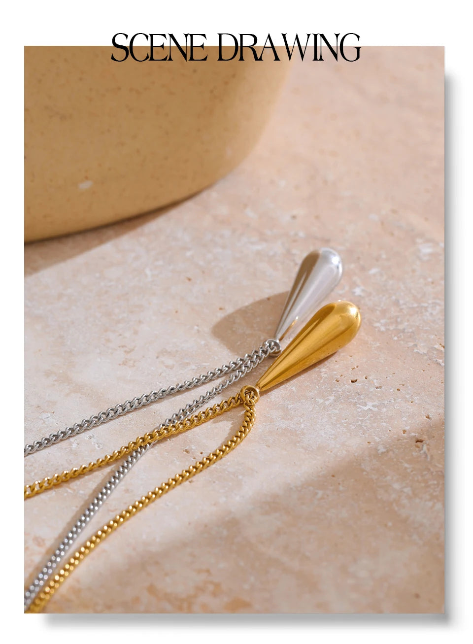 Water drop necklace in gold-plated stainless steel.