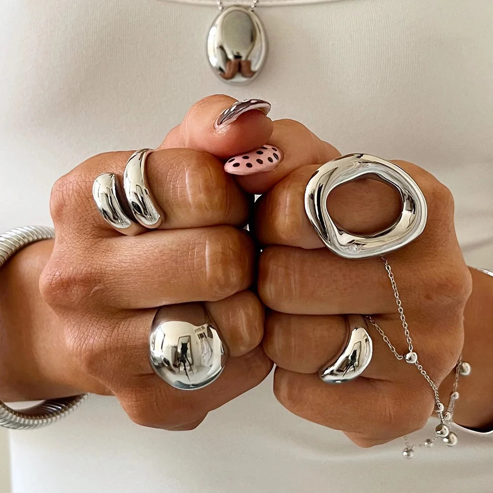 Chunky Silver Ring Stack — Stainless Steel · PS254