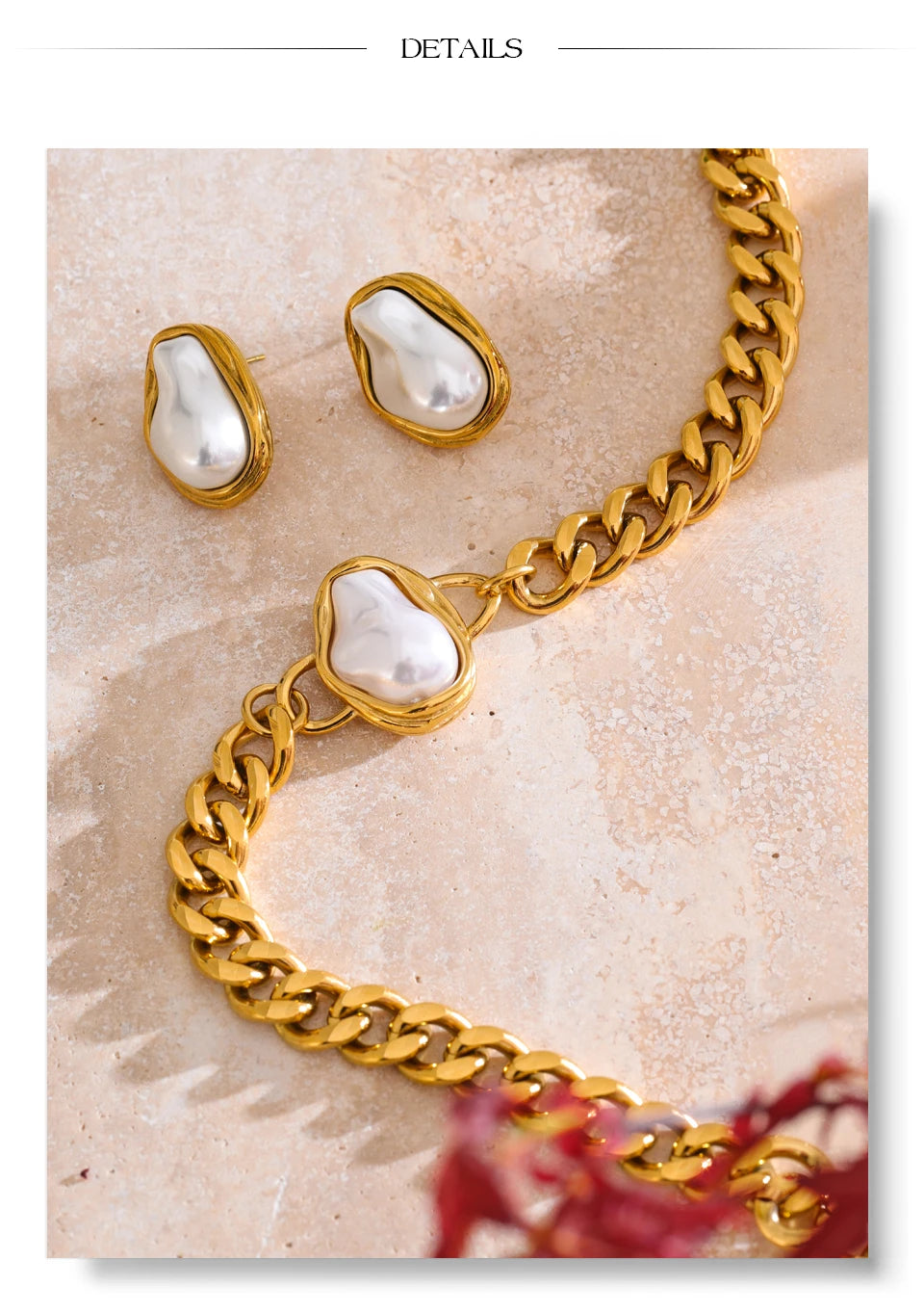 Pearl geometric chain earrings in gold-plated stainless steel with pearl.