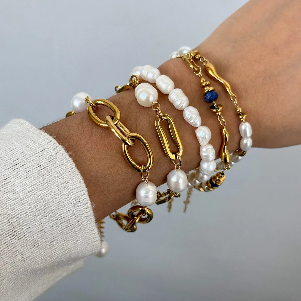 Pearl Chain Bracelet Stack — Stainless Steel · PS025