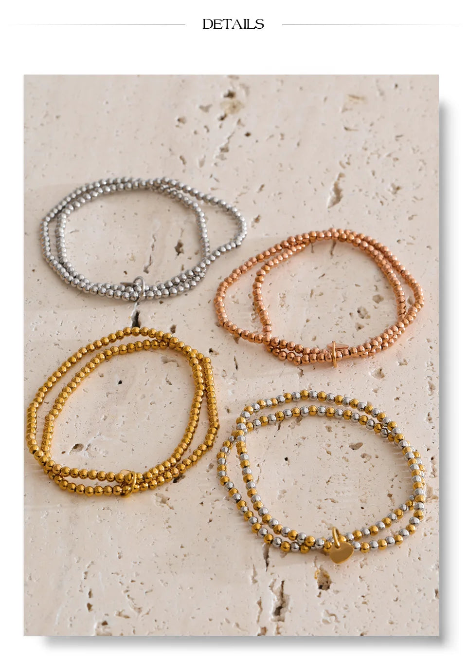 Beaded geometric bracelet in gold-plated stainless steel.