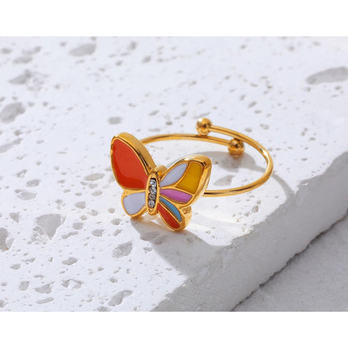 Colorful Enamel Butterfly Ring — Stainless Steel