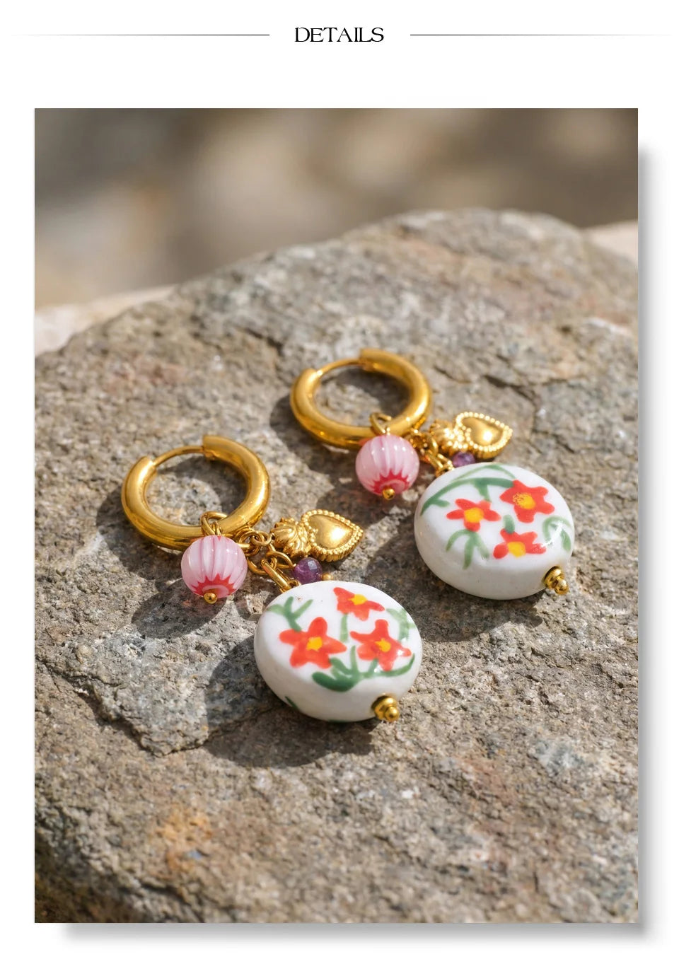 Flower geometric earrings in gold-plated stainless steel.