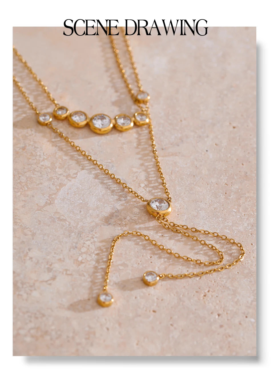 Cubic zirconia geometric chain necklace in gold-plated stainless steel with cubic zirconia.