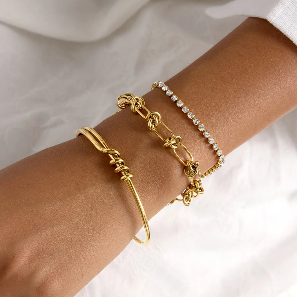 Pearl Chain Bracelet Stack — Stainless Steel · PS015