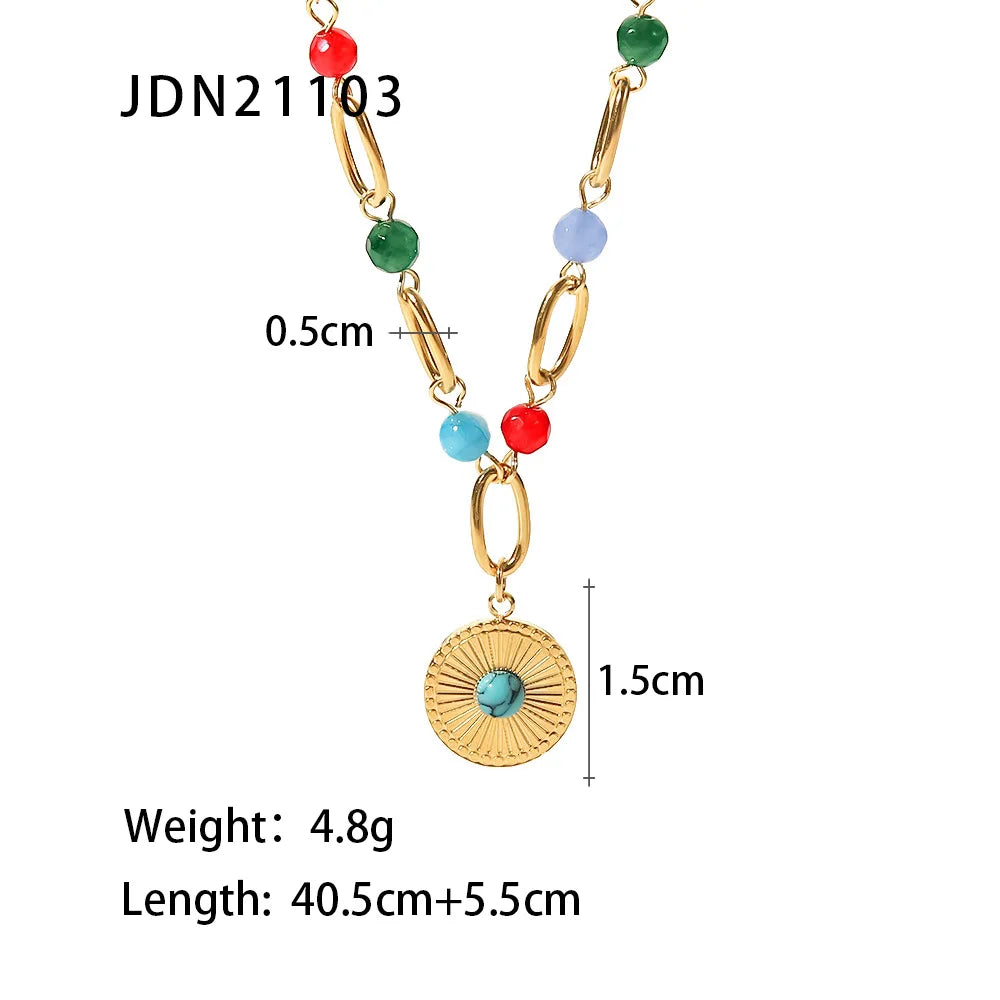 Aventurine Sun Pendant Necklace — Stainless Steel · PS279