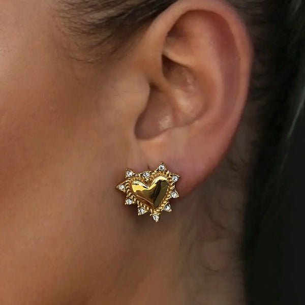 CZ Heart Stud Earrings — Stainless Steel · PS285