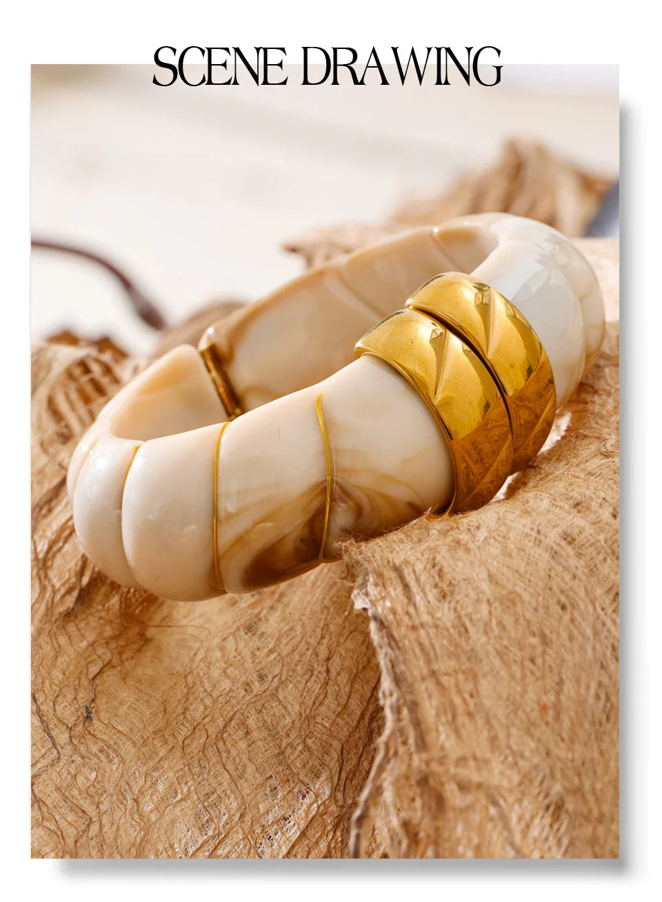 Resin acrylic multi-color bracelet in gold-plated stainless steel with resin and acrylic.