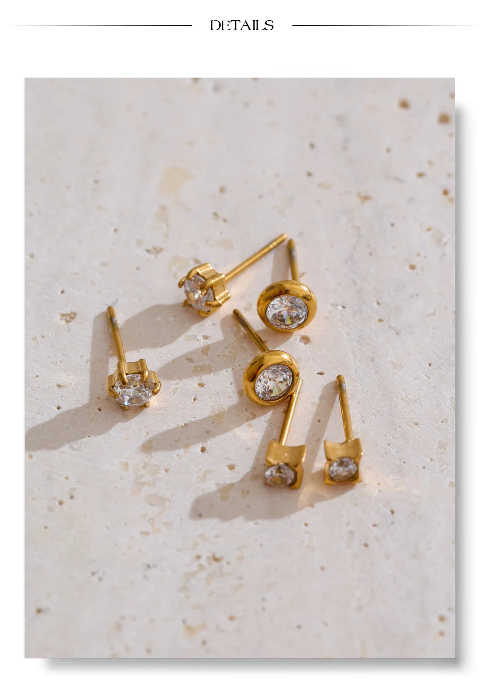 Cubic zirconia geometric earrings in gold-plated stainless steel with cubic zirconia.