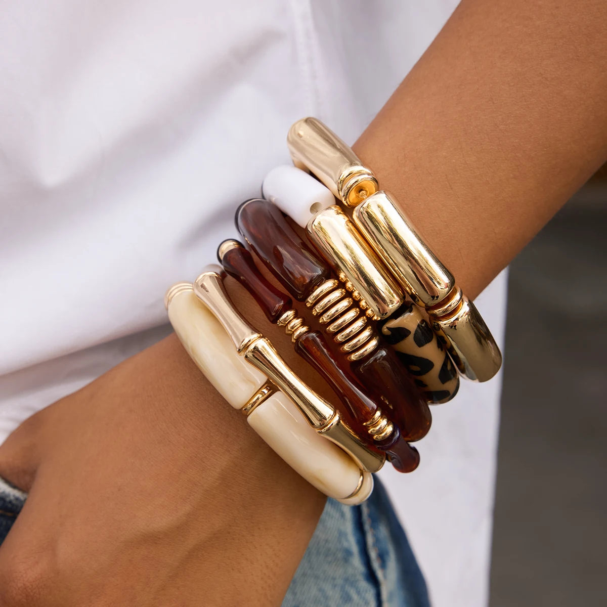 Resin Bangle Bracelet Stack — Stainless Steel · PS037