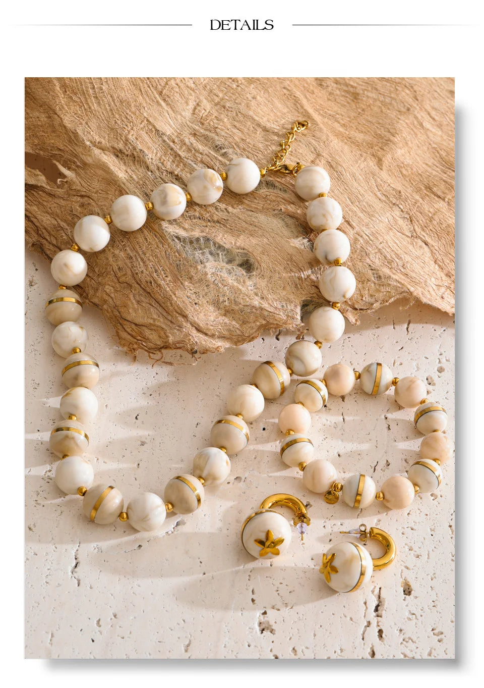 Resin acrylic beaded earrings in gold-plated stainless steel with resin and acrylic.