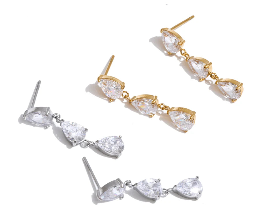 Cubic Zirconia Geometric Earrings — Gold-Plated Stainless Steel with Cubic Zirconia · PS1410