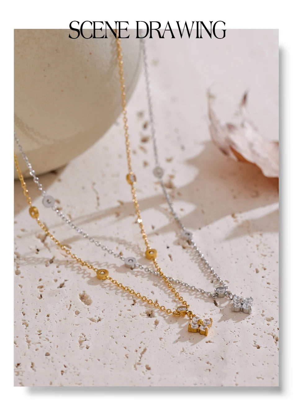 Cubic zirconia flower necklace in gold-plated stainless steel with cubic zirconia.