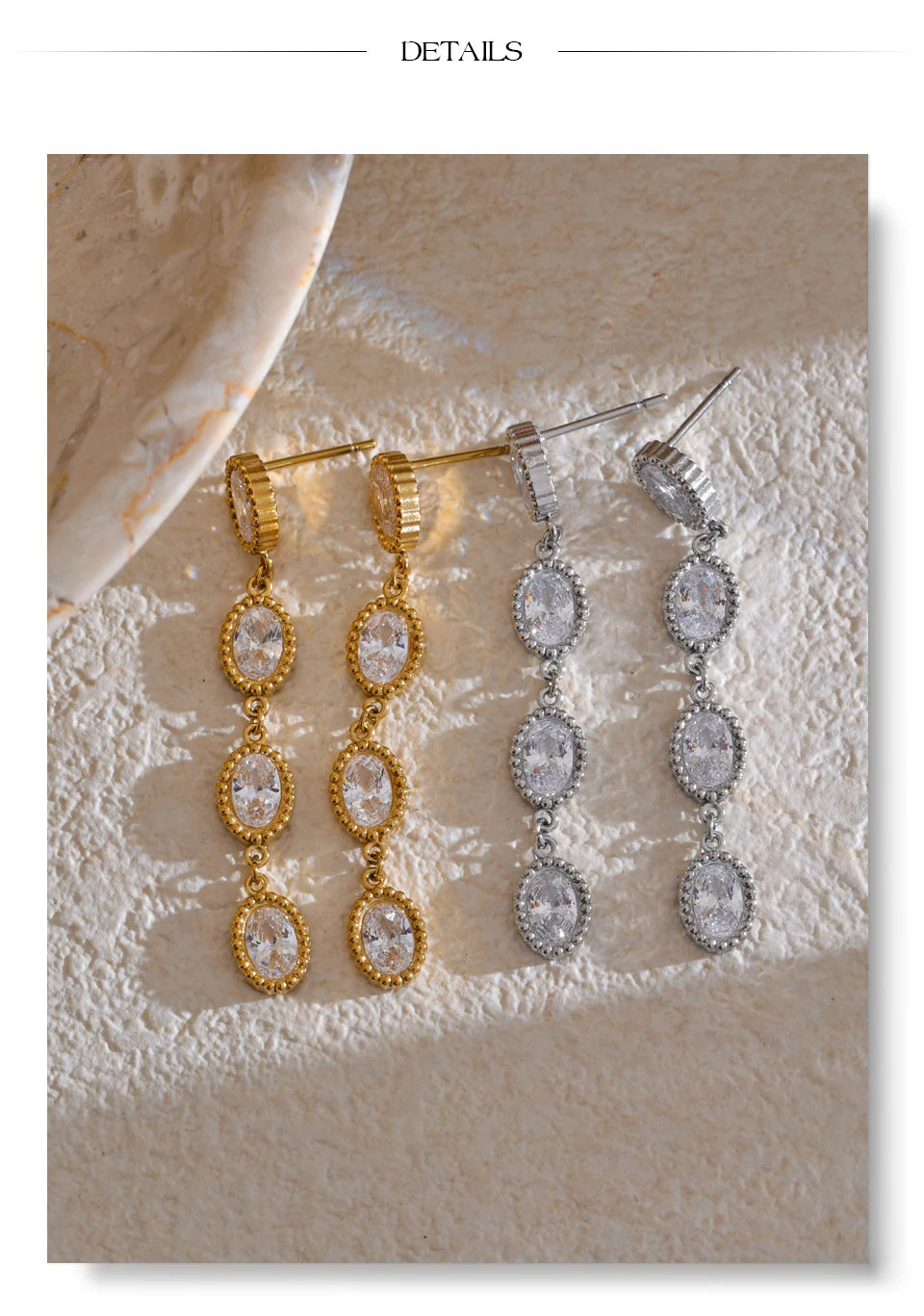 Cubic Zirconia Geometric Chain Earrings — Stainless Steel with Cubic Zirconia · PS1591