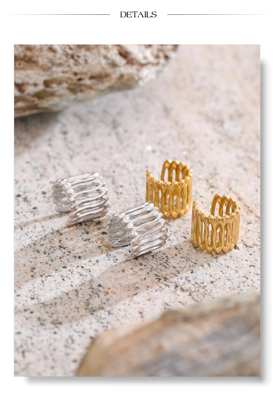 Geometric layered earrings in gold-plated stainless steel.