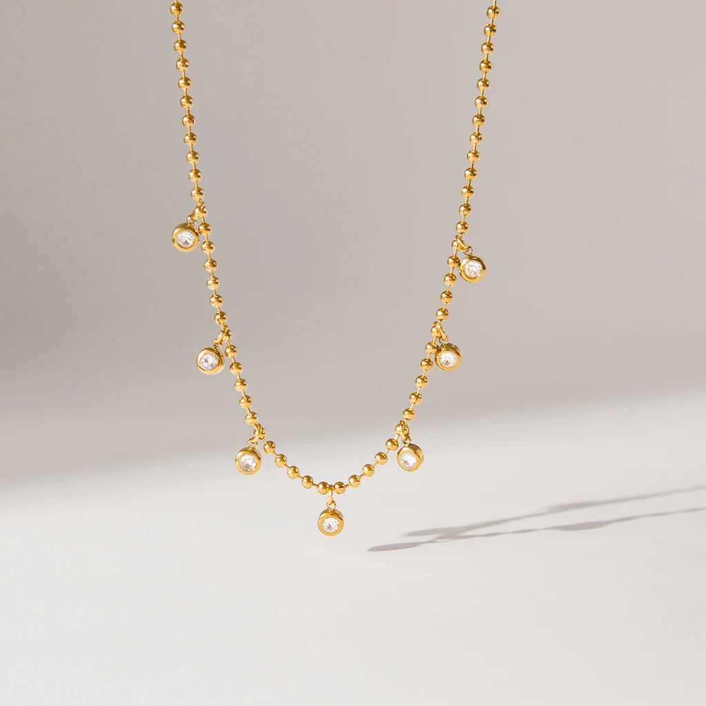 Layered Pearl Charm Necklace — Stainless Steel · PS156
