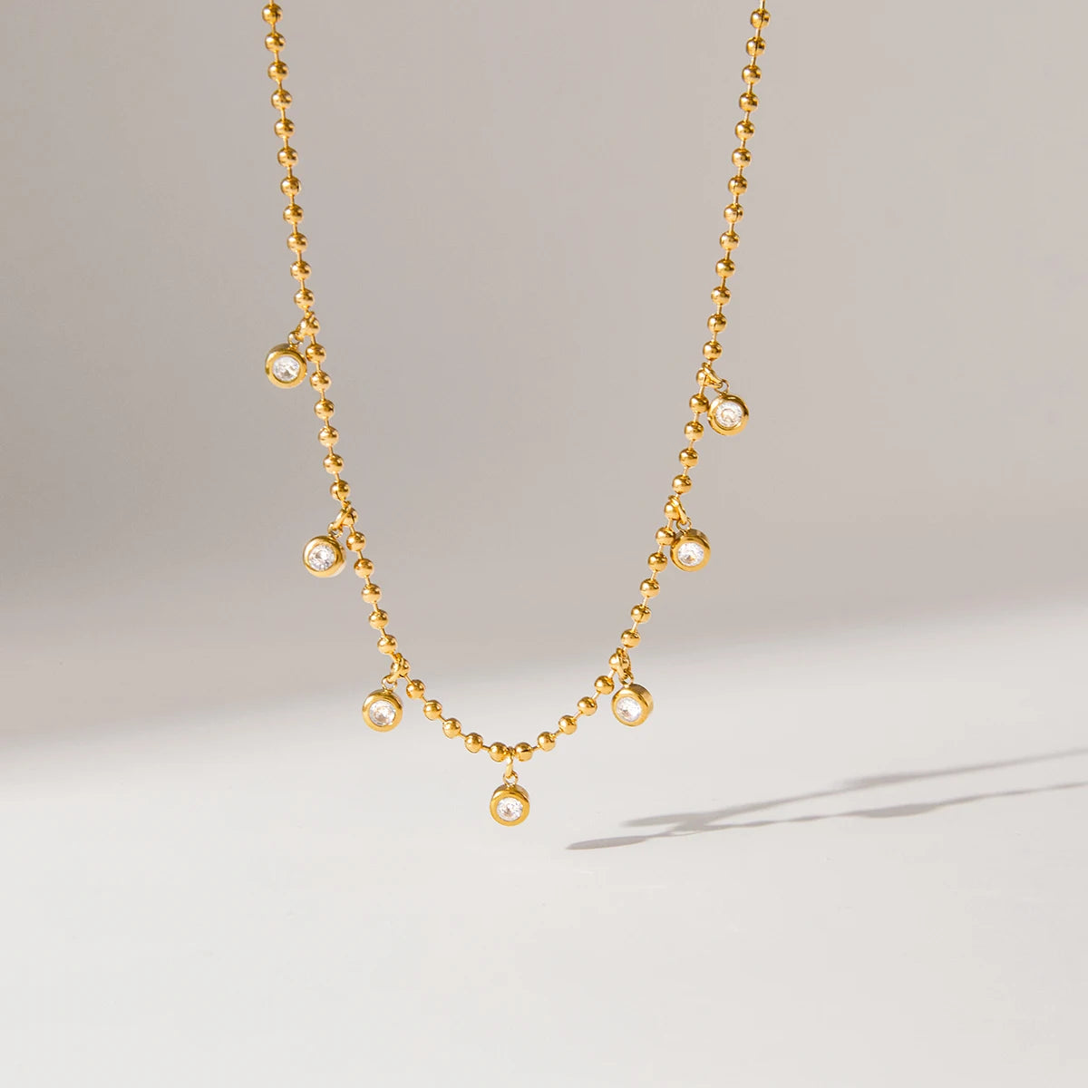 Layered Pearl Charm Necklace — Stainless Steel · PS156