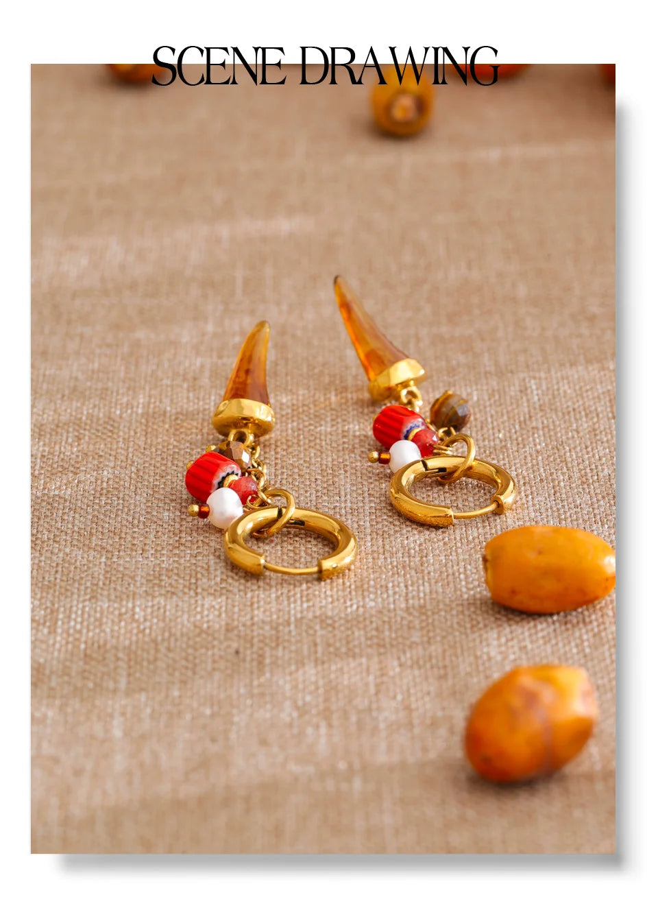 Resin geometric earrings in gold-plated stainless steel with resin.