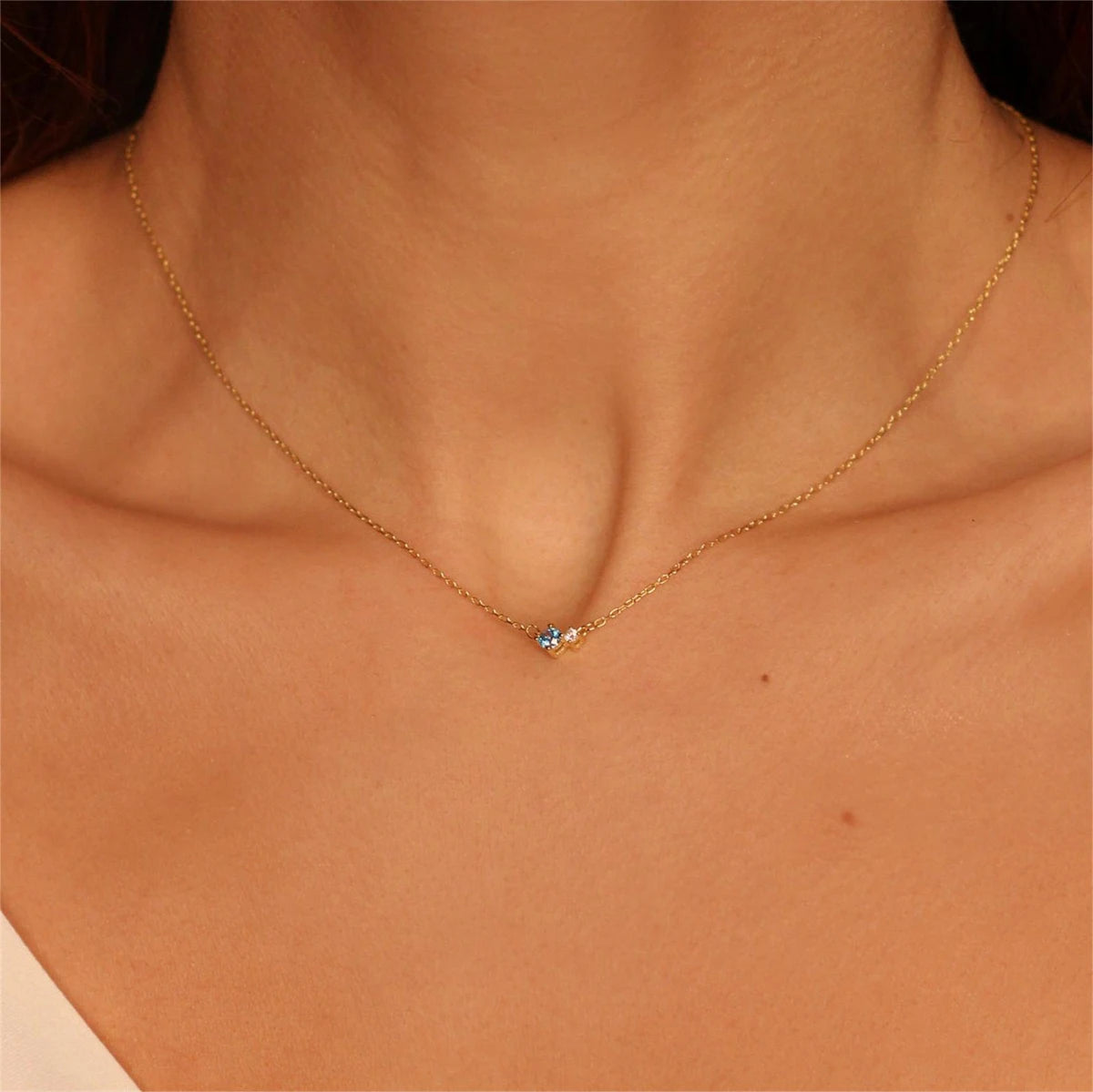 Titanium Steel 12 Birthday Stone Zircon Vintage Art Necklace Collar Chain High Color Protection 18K Gold Plated Necklace