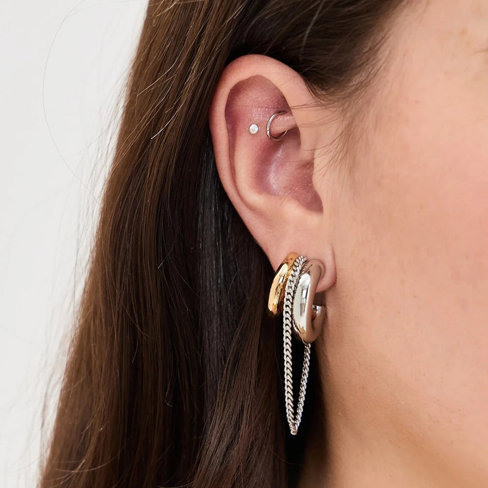 Two-Tone Chain Drop Earrings — Stainless Steel · PS091