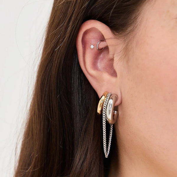 Two-Tone Chain Drop Earrings — Stainless Steel · PS091