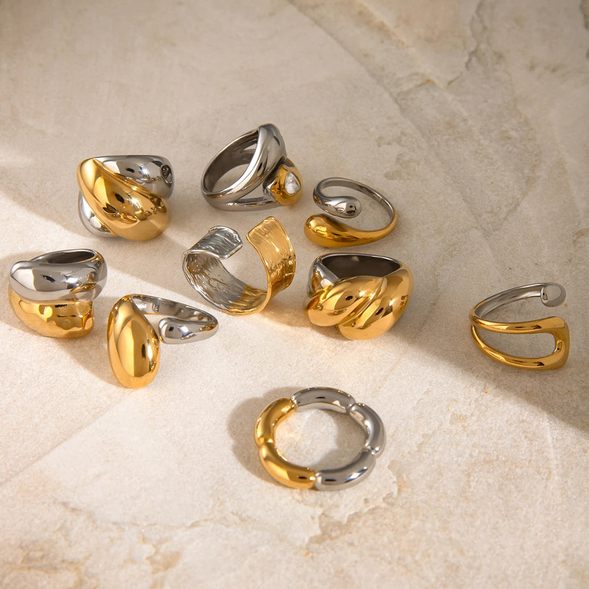 Pearl Shell Ring Stack — Stainless Steel · PS258