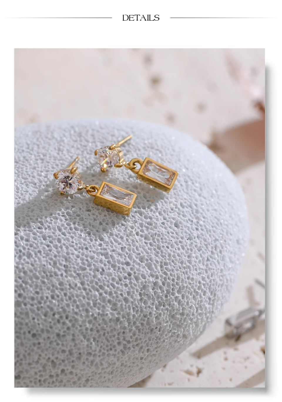 Cubic Zirconia Geometric Earrings — Gold-Plated Stainless Steel with Cubic Zirconia · PS1593