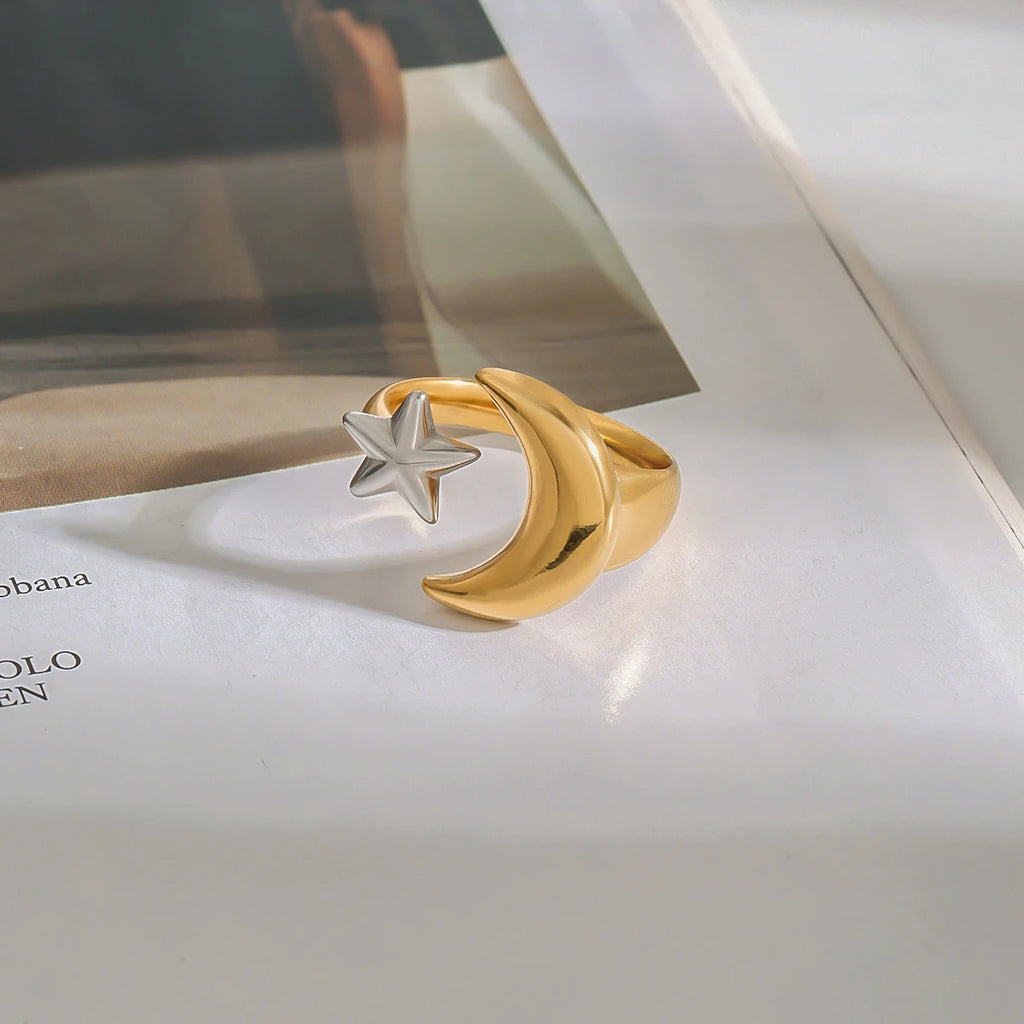 Two-Tone Moon Ring — Stainless Steel · PS367