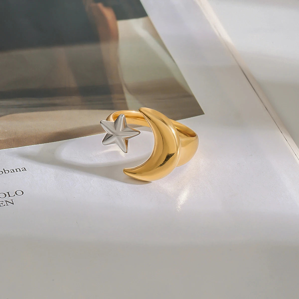 Two-Tone Moon Ring — Stainless Steel · PS367