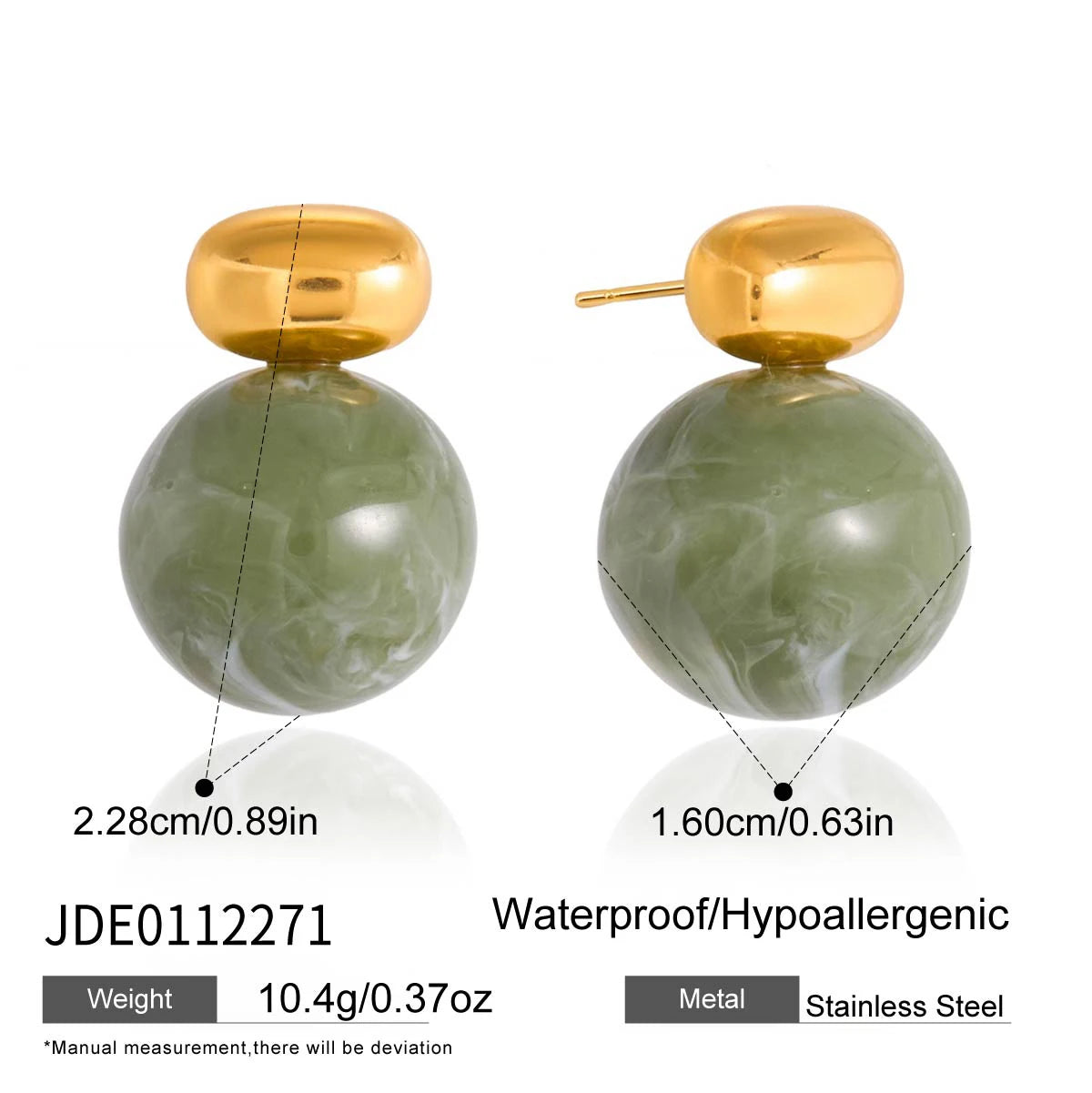 Green Pearl Stud Earrings — Stainless Steel · PS115