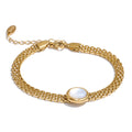 Shell Natural Stone Geometric Bracelet — Gold-Plated Stainless Steel with Natural Stone and Shell · PS1259