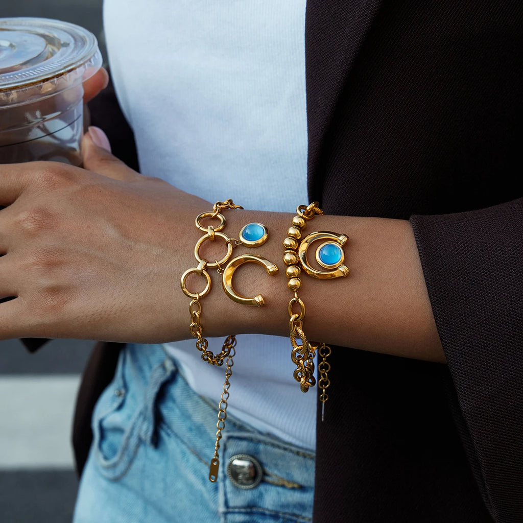 Turquoise Celestial Charm Bracelet — Stainless Steel · PS047