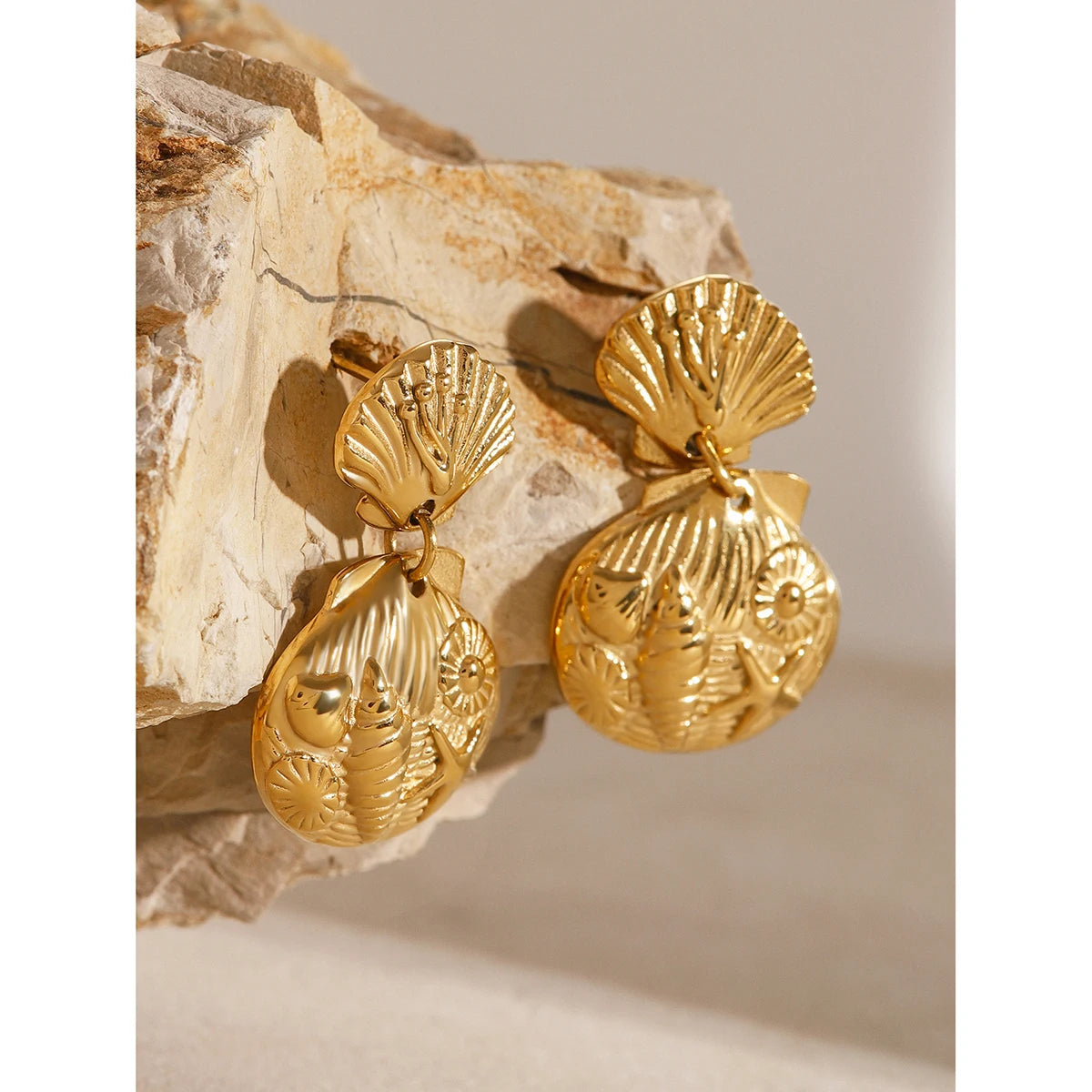 Shell Coin Drop Earrings — 316L Stainless Steel · PS079