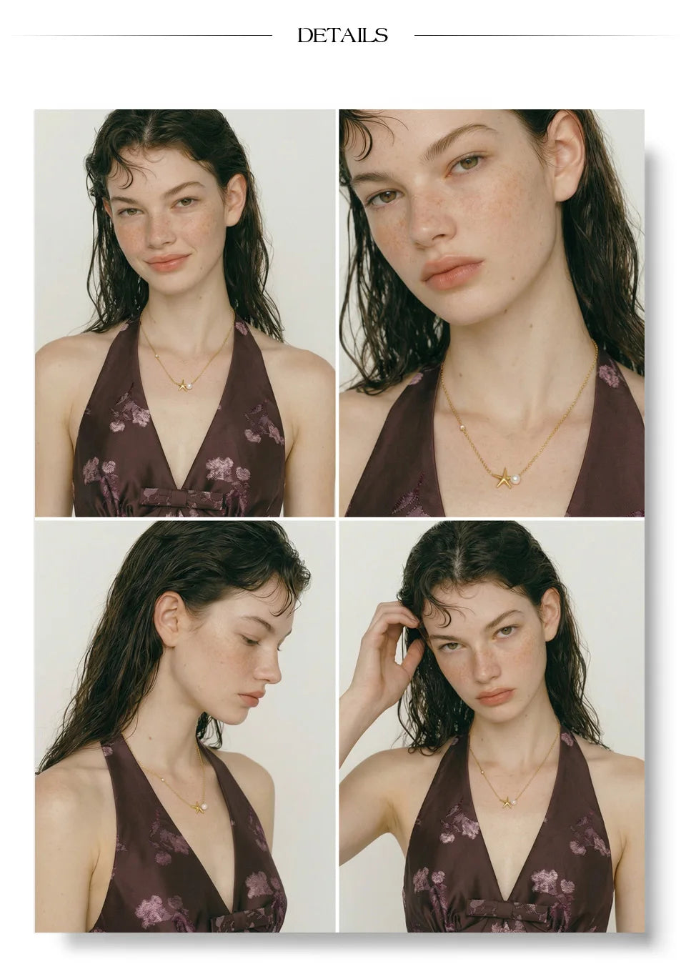 Freshwater pearl star geometric necklace in gold-plated stainless steel with freshwater pearl.