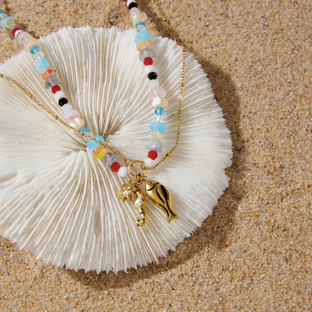 Color Bead Fish Necklace — Stainless Steel · PS164
