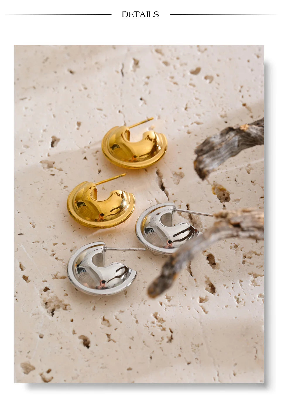 Geometric earrings in gold-plated stainless steel.