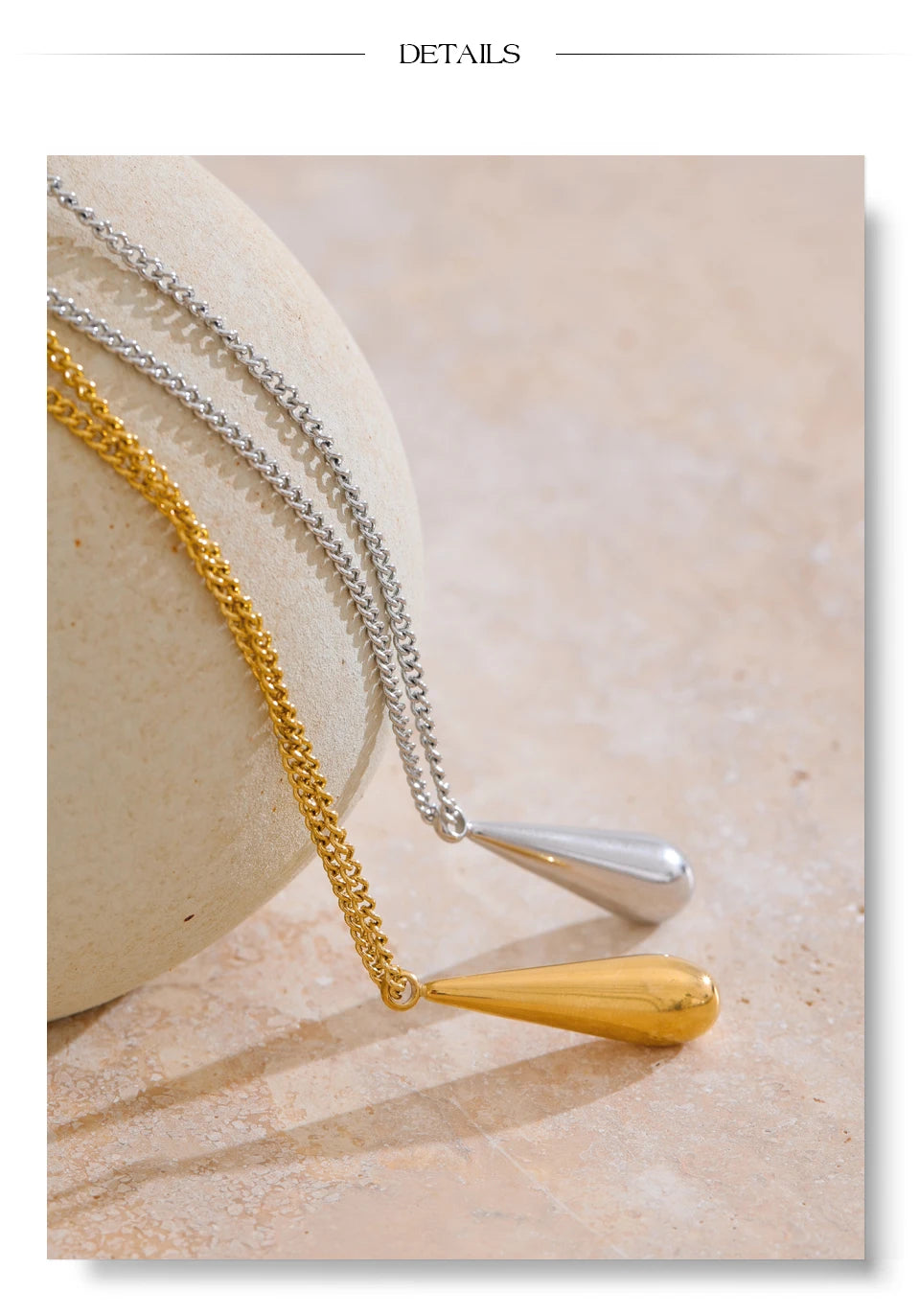 Water drop necklace in gold-plated stainless steel.