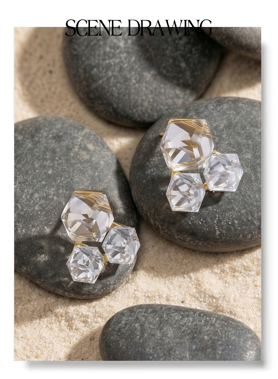 Crystal Geometric Earrings — Stainless Steel with Crystal · PS1154