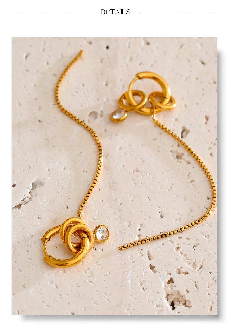 Geometric chain earrings in gold-plated stainless steel.