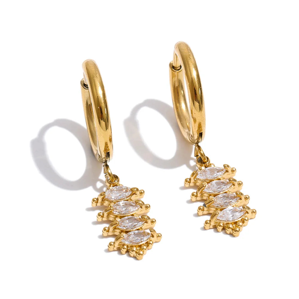 Cubic Zirconia Geometric Earrings — Gold-Plated Stainless Steel with Cubic Zirconia · PS1302