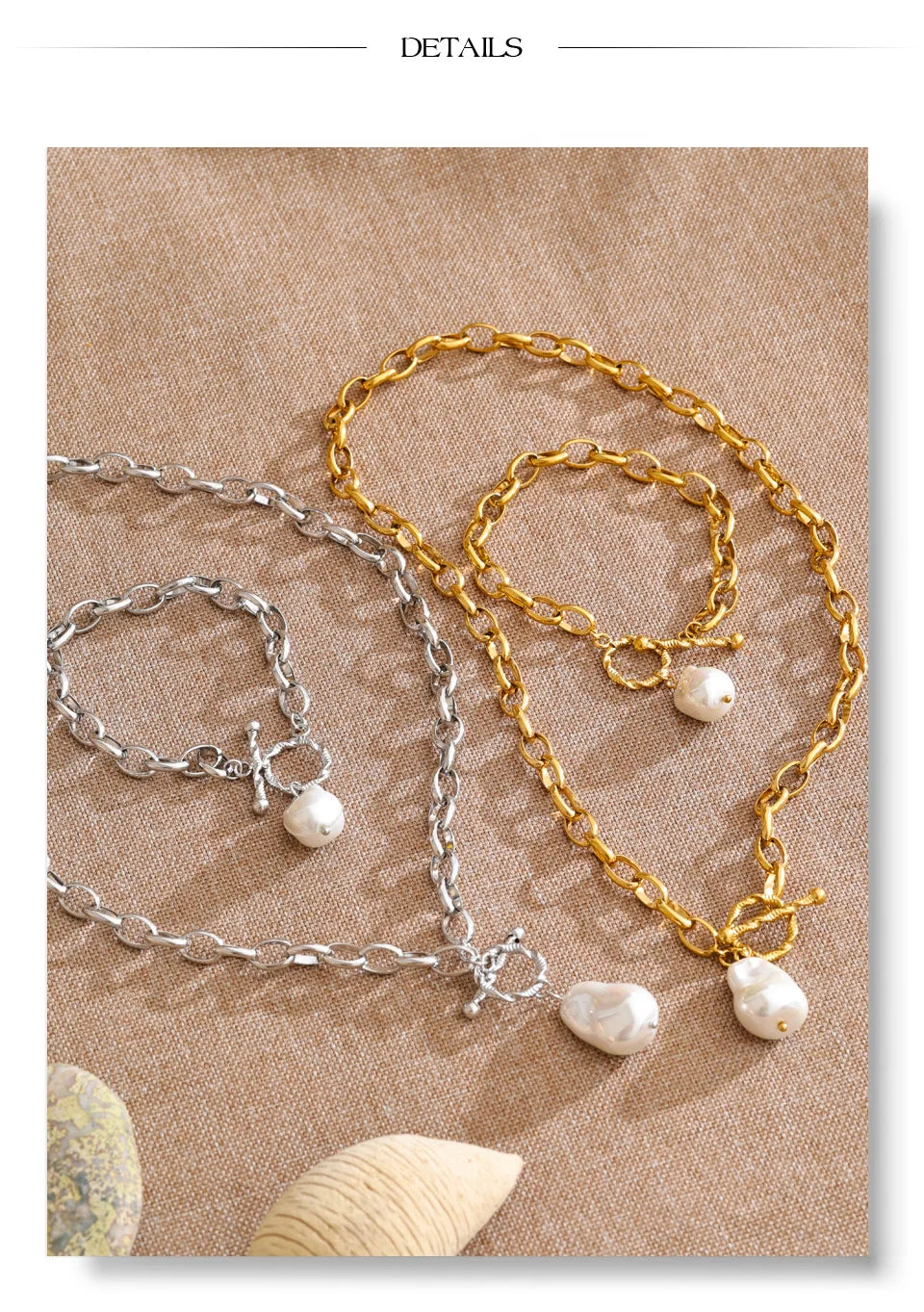 Pearl geometric necklace in gold-plated stainless steel with pearl.