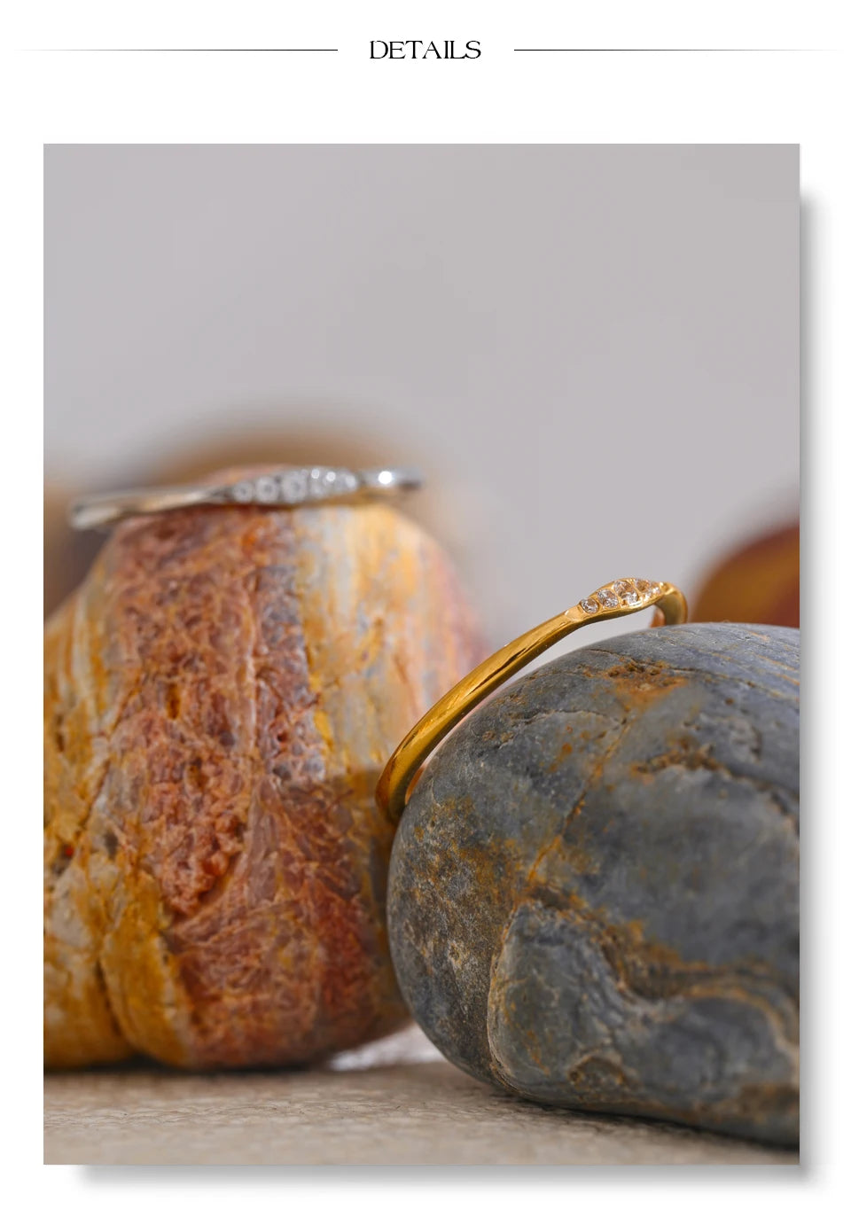 Cubic zirconia geometric ring in 18K gold-plated stainless steel with cubic zirconia.