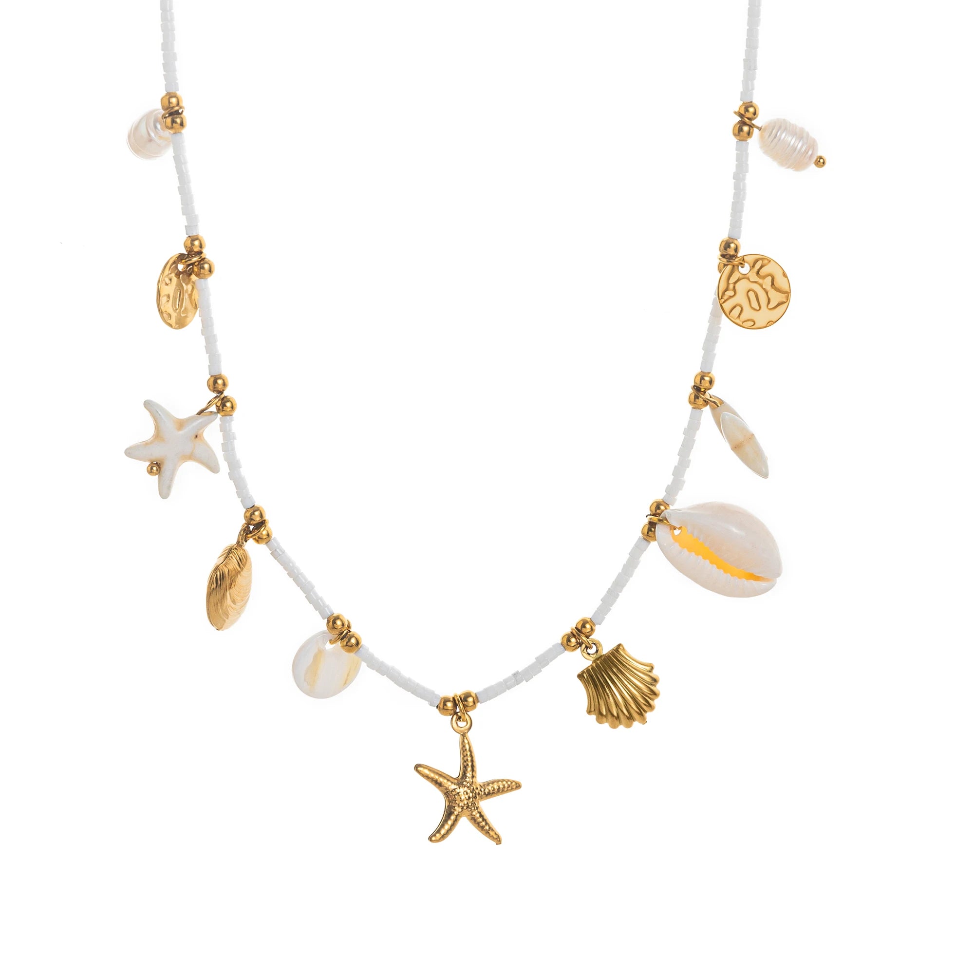 Bohemian Beach Shell Necklace Imitation Pearl Sea Star Conch Pendant Necklace Jewelry Gold Plated