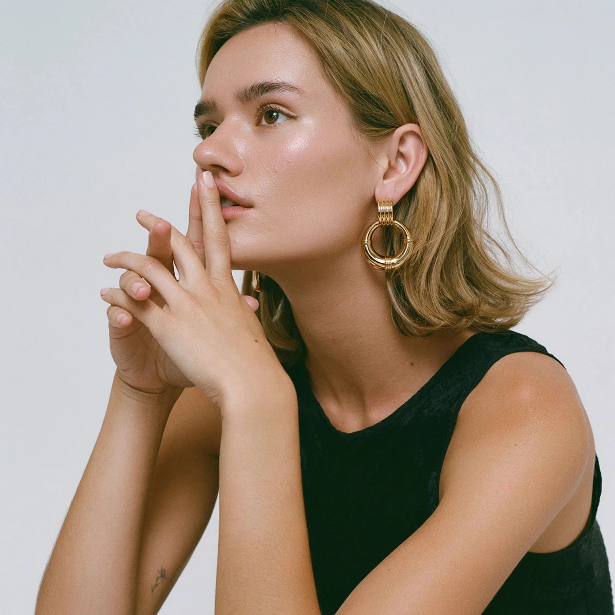 Two-Tone Ring Drop Earrings — 18K Gold Plated · PA010