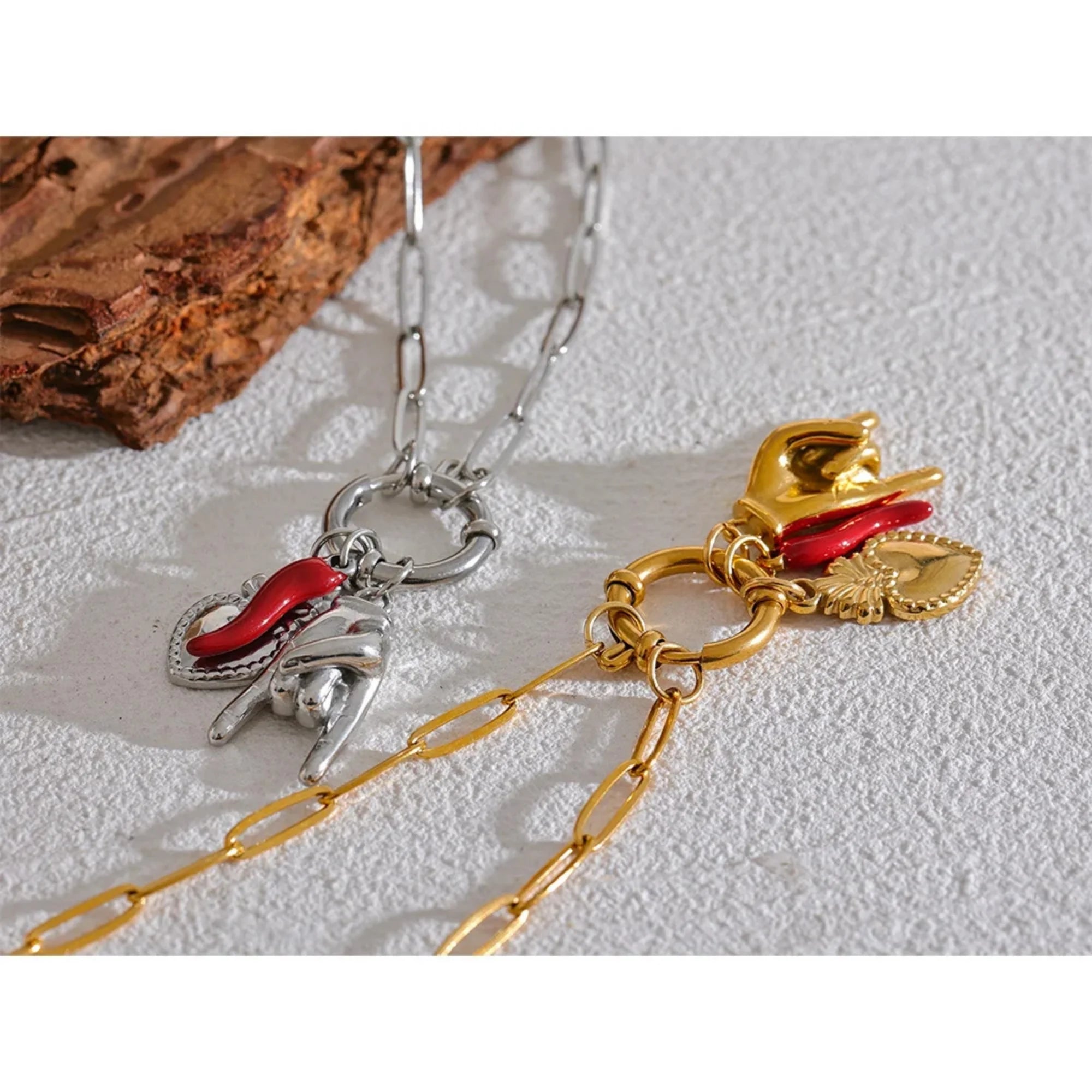 Minimalist Heart Necklace for Women | Red Enamel Pendant | Silver & Gold Stainless Steel Jewelry