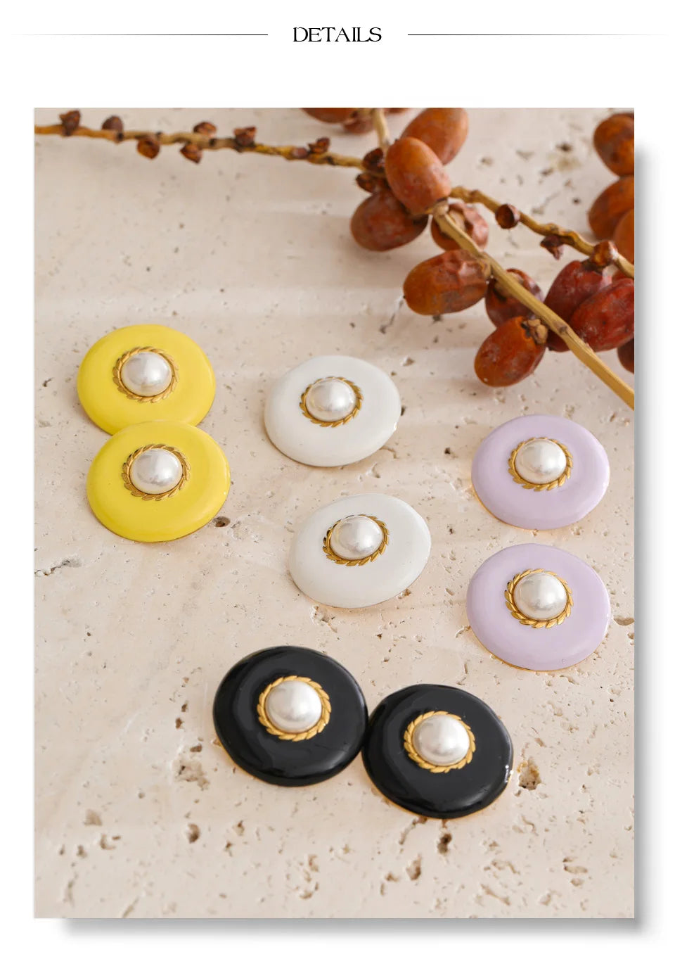 Pearl Enamel Multi-Color Earrings — Gold-Plated Stainless Steel with Pearl and Enamel · PS1521