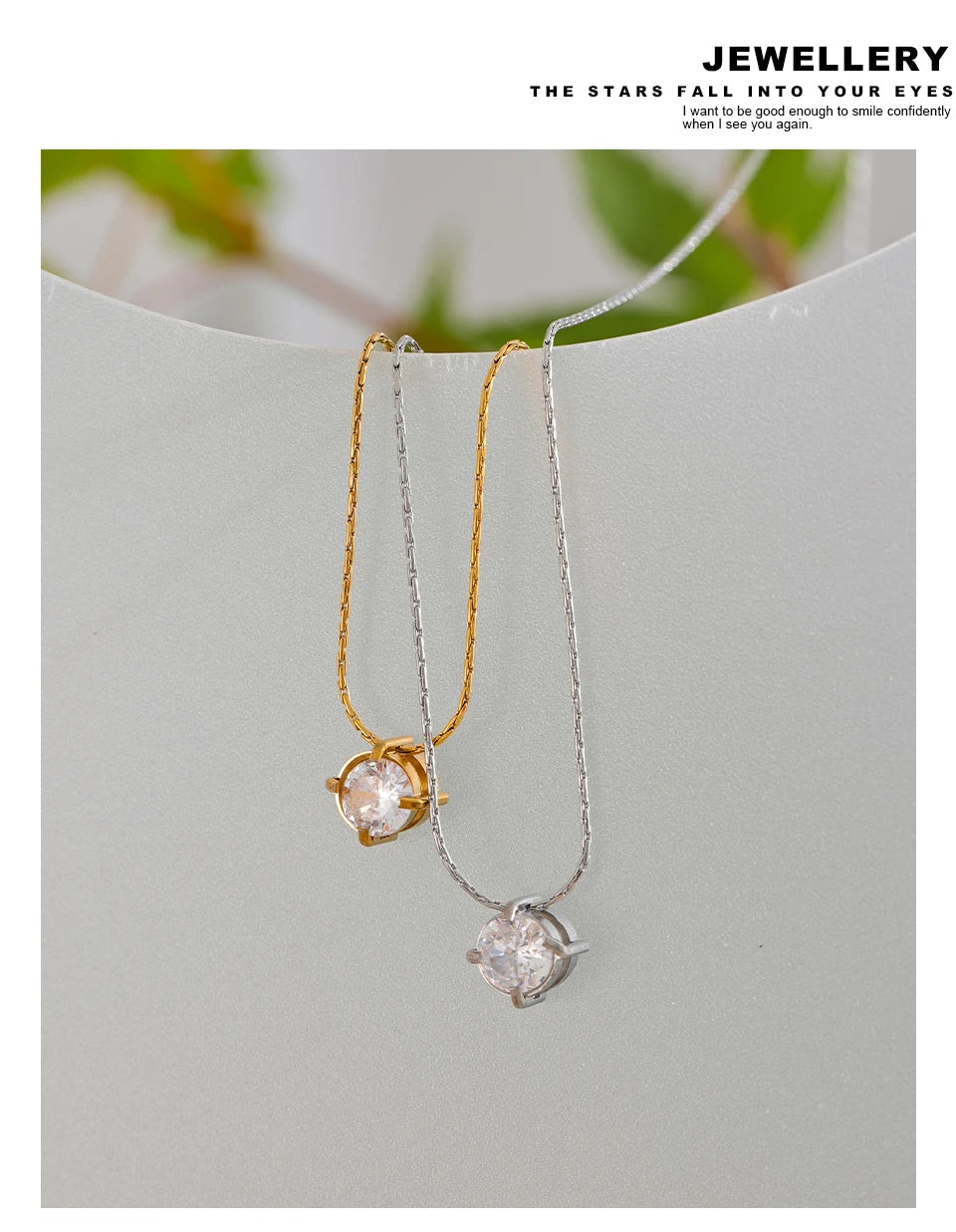 Cubic zirconia geometric necklace in gold-plated stainless steel with cubic zirconia.
